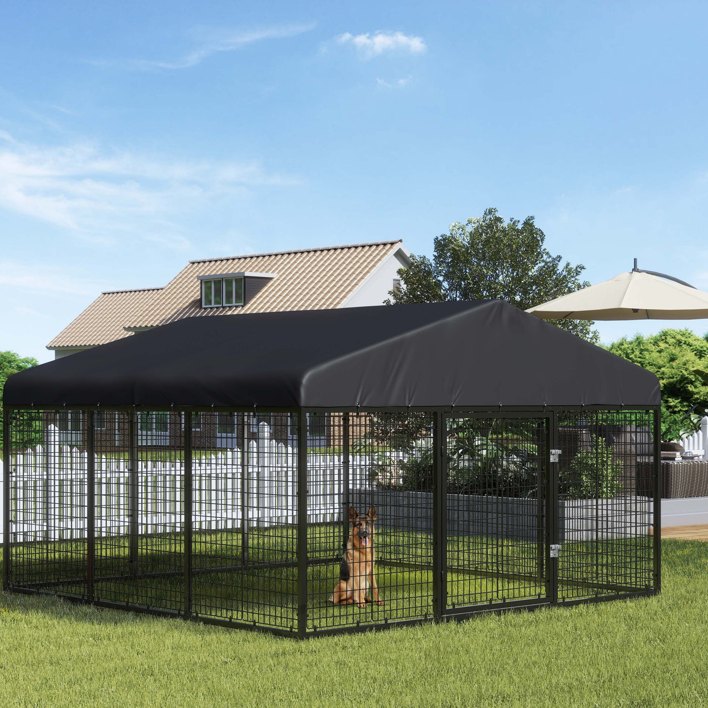 Heavy Duty Outdoor Dog Kennel with Roof & Double Safety Locks – Galvanized Steel Dog Cage Fence, Rust-Resistant, Large Dog Run Enclosure, Multiple Sizes