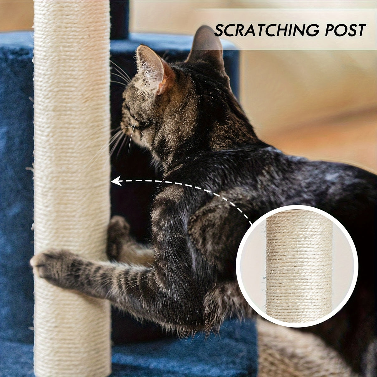 32-Inch Cat Tree with Condo, Sisal Scratching Post, Plush Perches & Pompom Toys for Indoor Cats - Denim Blue Multi-Level Cat Tower Activity Center