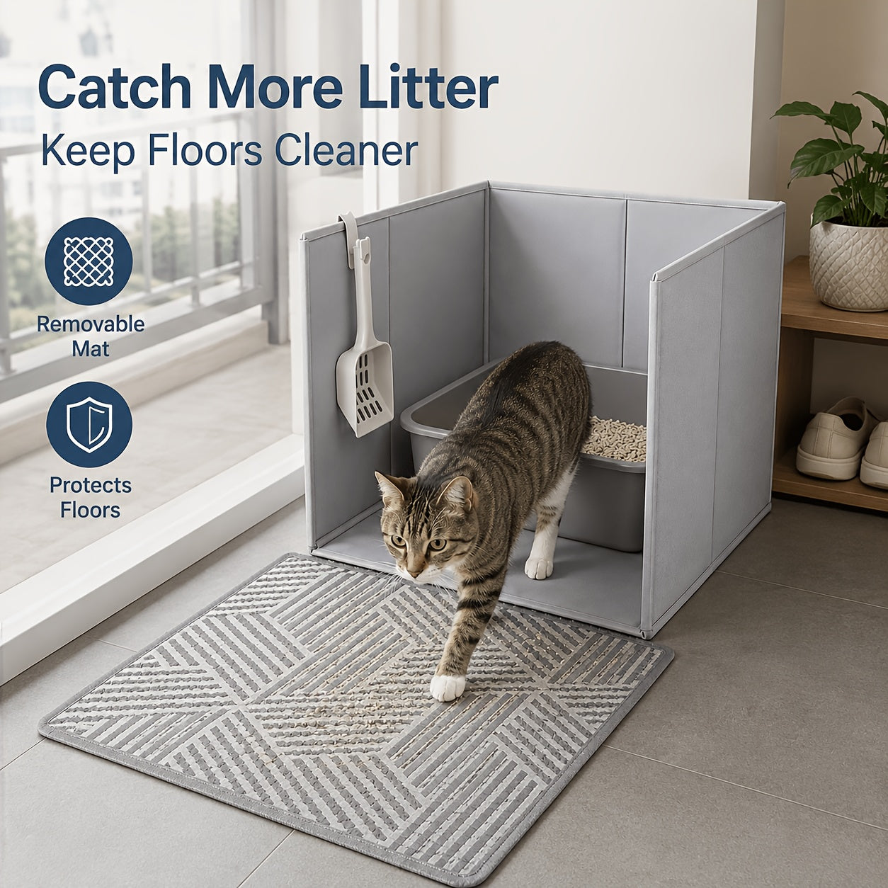 Cat Litter Box Splash Guard Heightened Widened Portable Foldable Baffle Open Style Litter Box Companion 24x17x16 Inch