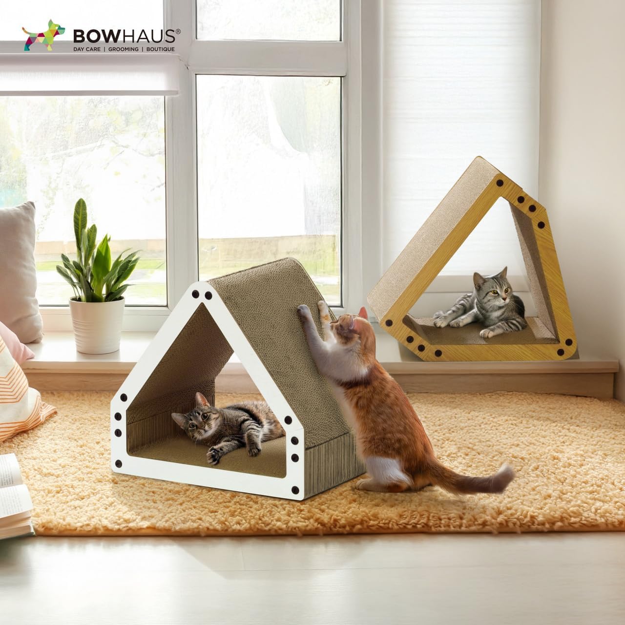 House Cat Scratcher Lounger - Large Reversible 5-Layer Cardboard Cat Scratching Pad & Board for Indoor Cats, 16x14x12 Inch, Brown & White