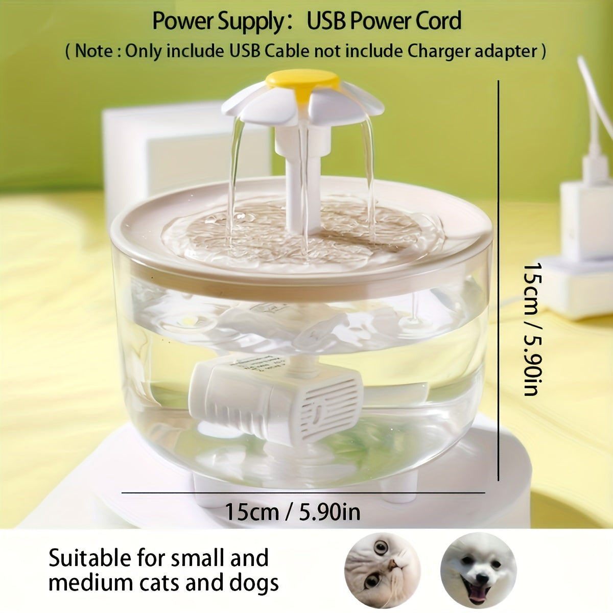 Cat Water Fountain 50oz USB Powered – Ultra Quiet BPA-Free Pet Drinking Fountain for Cats & Small Animals, No Battery, Easy to Clean