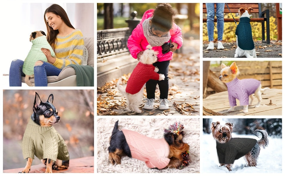Turtleneck Dog Sweater – Warm Knit Pullover with Soft Long Sleeves for Small to Medium Dogs, All-Season Winter Fall Spring Pet Clothes for Chihuahua Bulldog Dachshund, Machine Washable