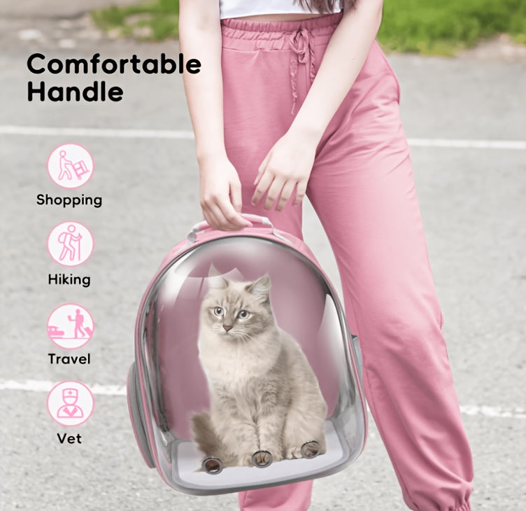 Cat Backpack Transparent Space Capsule – Portable Breathable Pet Carrier Bag for Cats & Small Dogs, Airline-Style Travel Bag for Going Out, Bonus Pet Accessories Included
