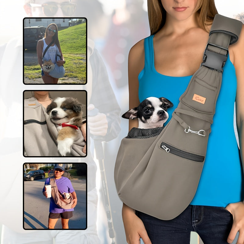 Adjustable Pet Sling Carrier with Padded Hard Bottom – Soft Dog & Cat Shoulder Bag with Drawstring Closure for Comfortable Travel | Khaki, Purple, Army Green, Blue, Grey