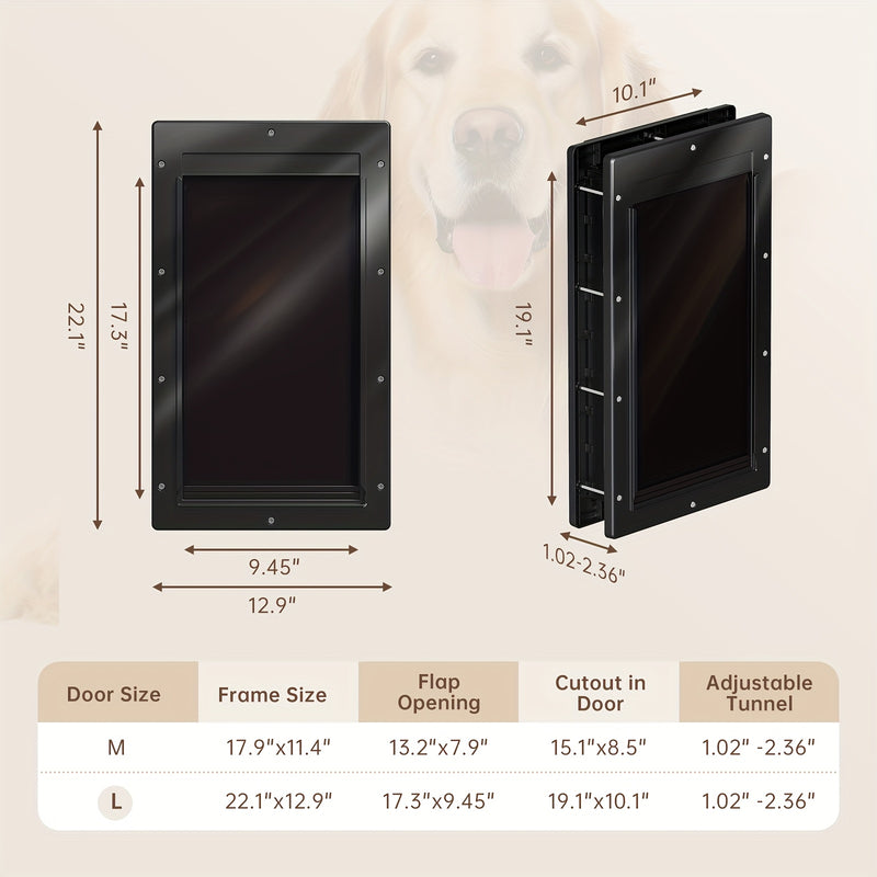 Large Dog Door Heavy Duty Plastic – Double Magnetic Flap Doggie Door for Interior & Exterior Doors or Wall, Easy Install, 45-100 LB Dogs