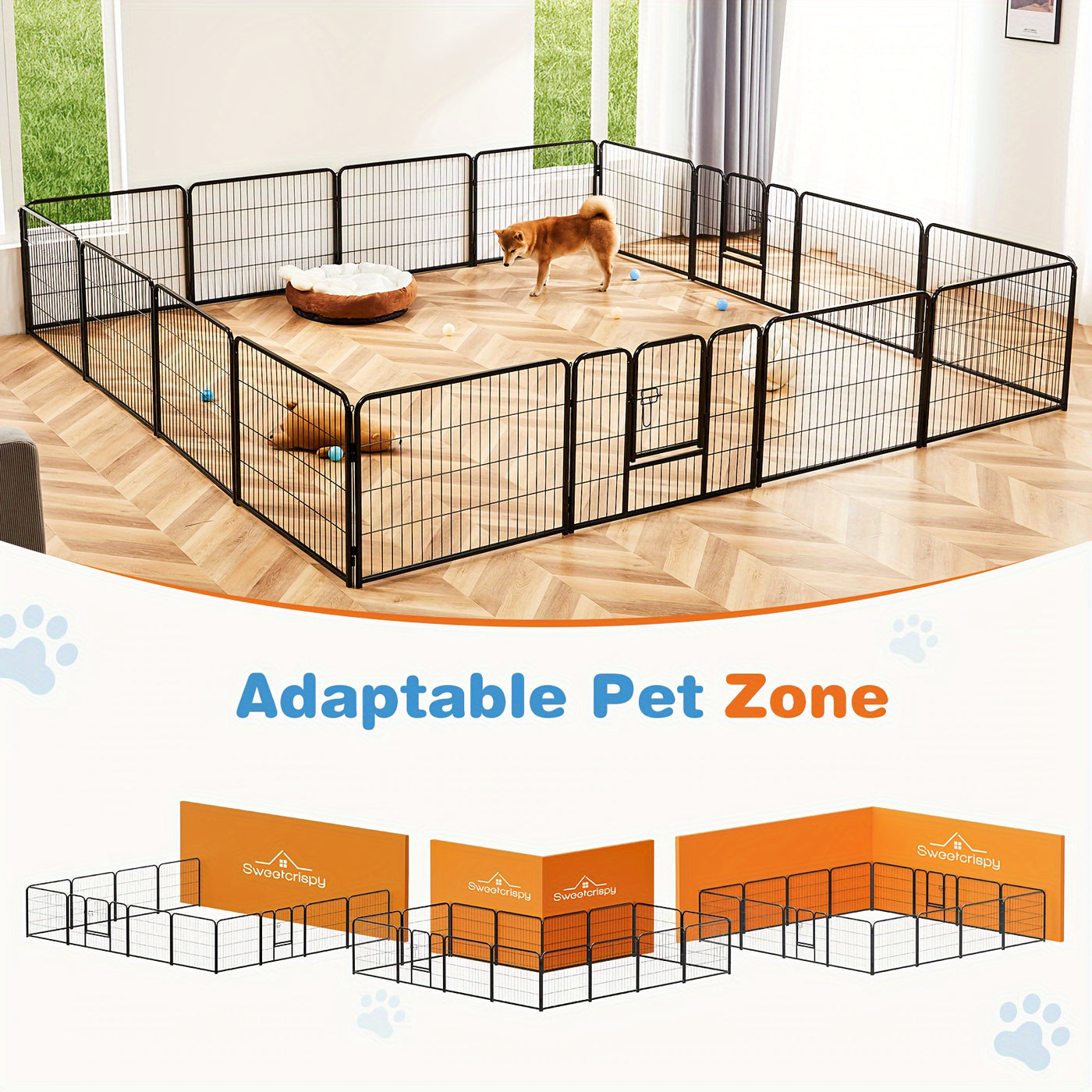 Dog Playpen 8 & 16 Panels Heavy Duty – Portable Indoor Outdoor Pet Exercise Pen for Large Medium Small Dogs, Puppy, Rabbit – Foldable Yard Camping Fence
