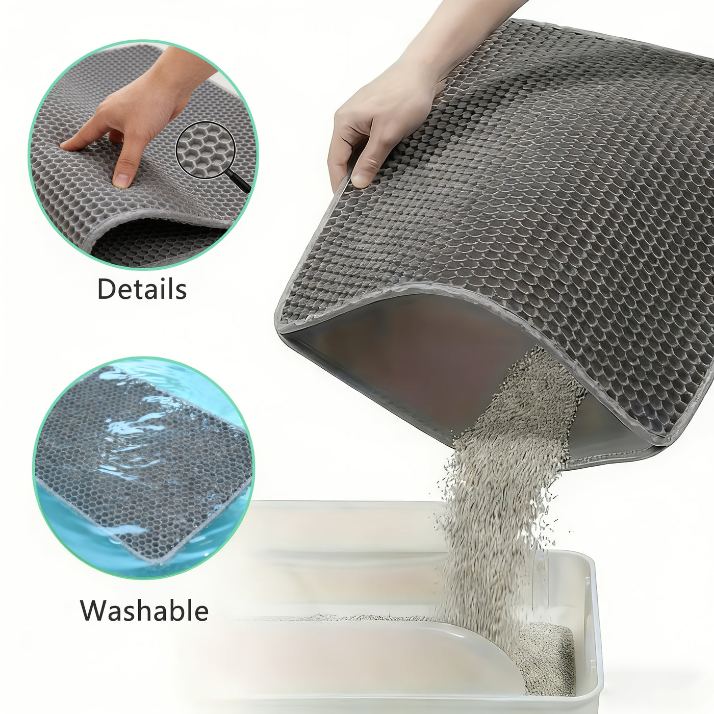 Cat Litter Mat Double Layer EVA Non-Slip Waterproof Washable Soft Litter Trapping Mat for Litter Box Easy to Clean Multiple Sizes
