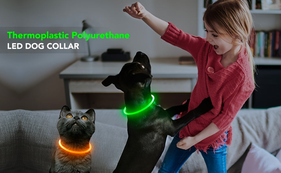 LED Dog Collar USB Rechargeable Light Up Safety Collar with 3 Modes 360° Glow - Adjustable TPU Night Walking Collar for Small Medium Large Dogs, Multi-Color Options