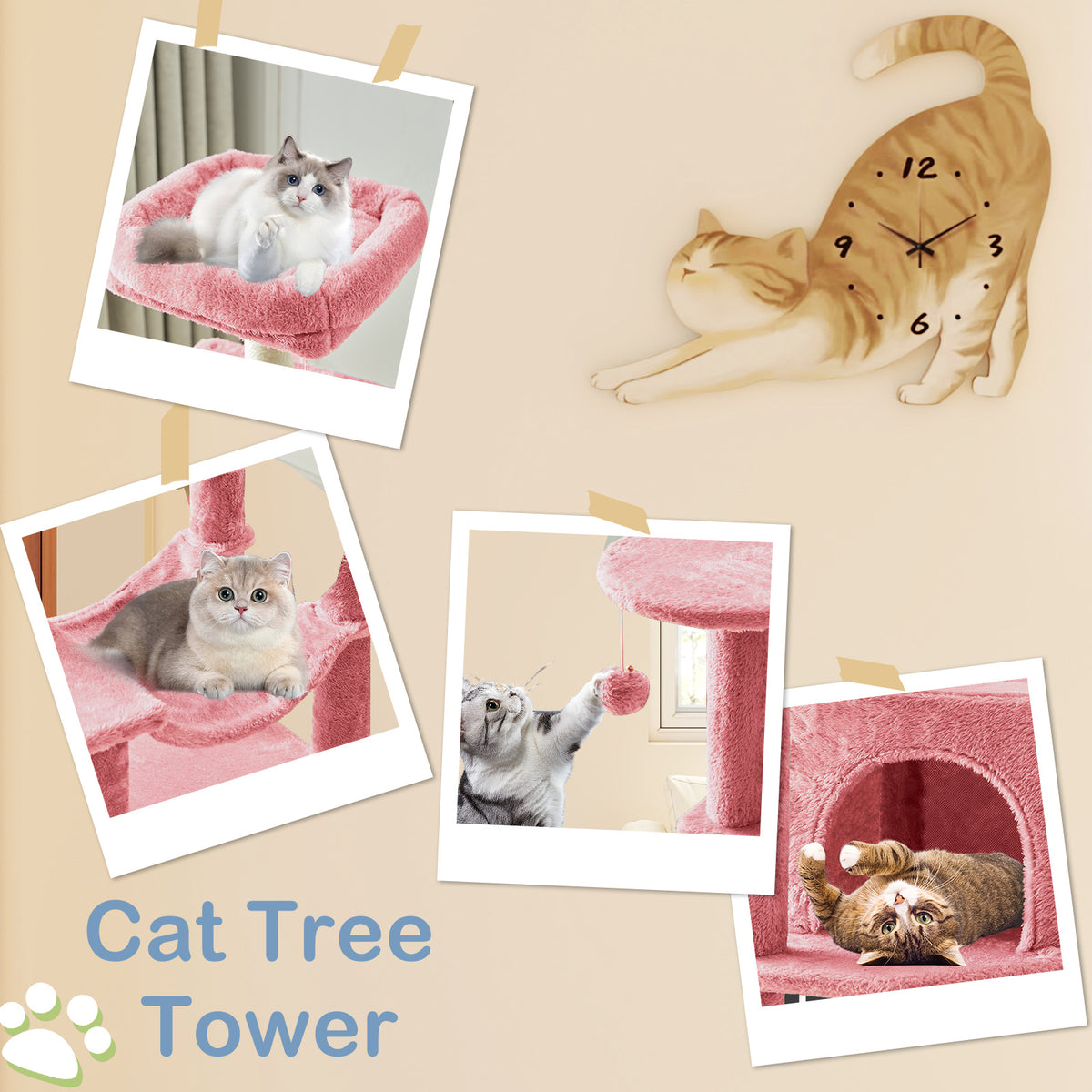 44-Inch Large Cat Tree Tower with Condo, Hammock & Sisal Scratching Posts – Multi-Level Indoor Cat House for Multiple Cats