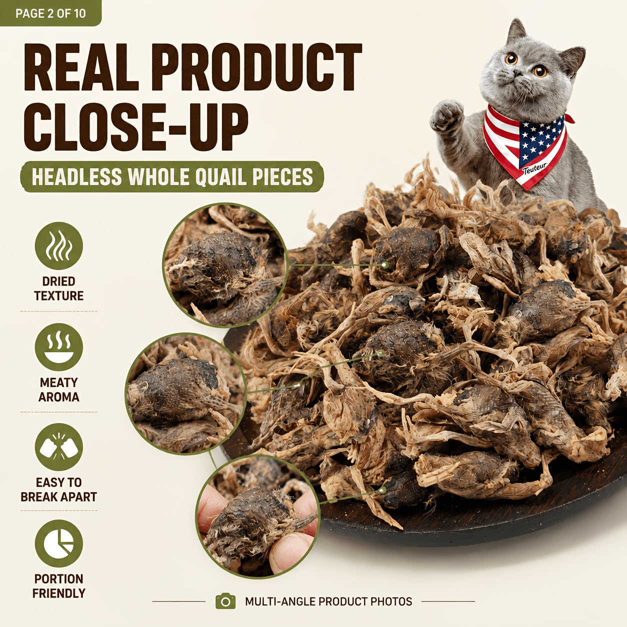 Freeze Dried Whole Quail Cat Treats Single Ingredient High-Protein Crunchy Raw Style Snack for Cats Dogs Kittens Training Reward Daily Feeding