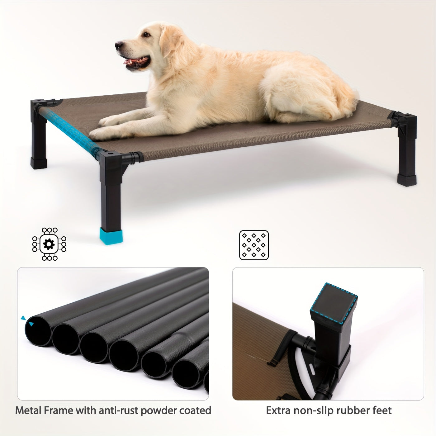 Cooling Elevated Dog Bed – Raised Dog Cot with Washable Breathable Mesh, Metal Frame & No-Slip Feet for Indoor & Outdoor Use