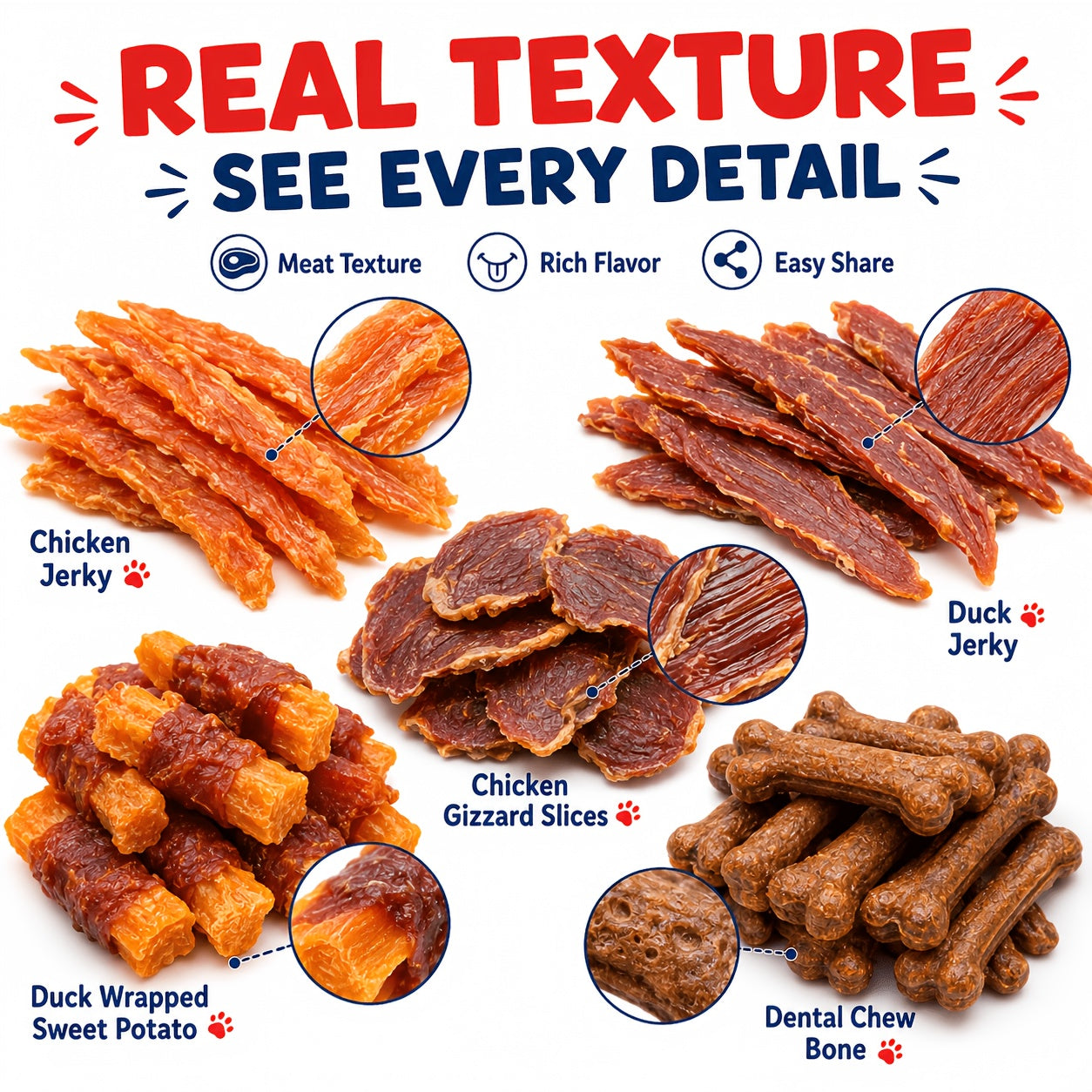 Duck & Chicken Dog Treats Variety – Chicken Egg Yolk Slices, Duck Roll Sweet Potato Chips & Duck Breast Jerky, High-Protein Easy-Digest Training Reward Snacks for Dogs