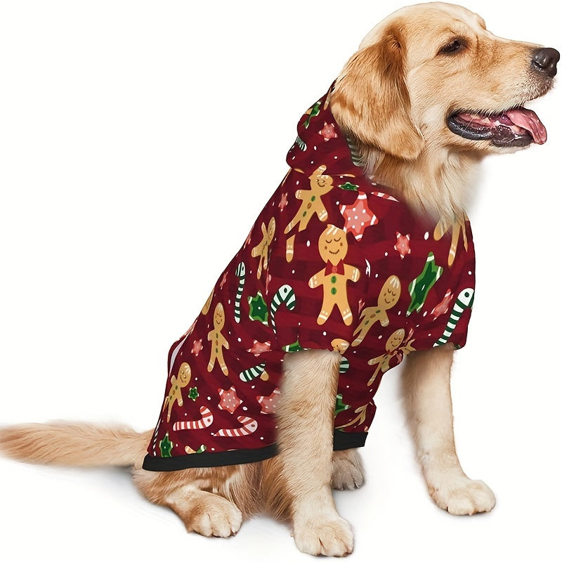 Christmas Dog Sweater Gingerbread Hoodie with Hat and Pocket for Medium Dogs – Cozy Knit Holiday Costume Machine Washable Mixed Colors Size 3XL