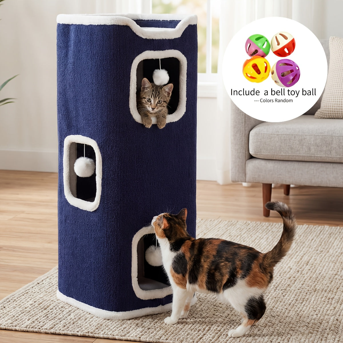 Multi-Level Foldable Cat Tree Tower for Indoor Cats – Cat Condo with Hanging Toy Balls, Cozy Top Bed & Scratch-Resistant Felt, 1/3/4 Tier