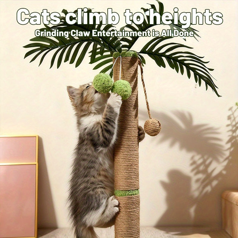 Cat Scratching Post 36.3in Tall Palm Tree Design - Natural Sisal Rope, Stable Weighted Base, Hanging Balls & 3D Leaf Top, Space-Saving Cat Scratcher for Indoor Cats Kittens Apartments