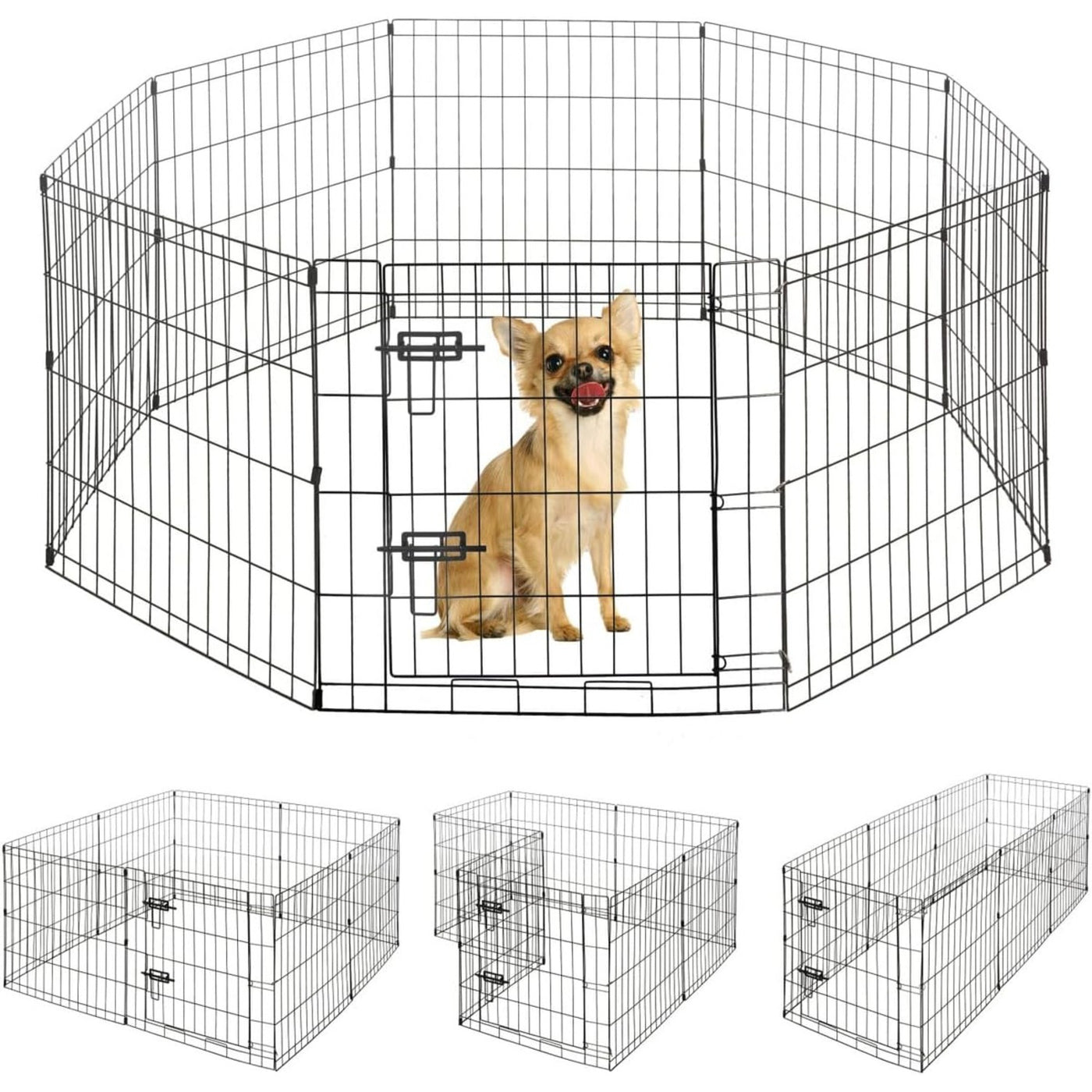 Metal Dog Playpen 8-Panel Foldable with Gate – Heavy-Duty Iron Exercise Fence Cage for Small Dogs, Indoor Outdoor Portable Kennel, 24"/30"/36" Height Options