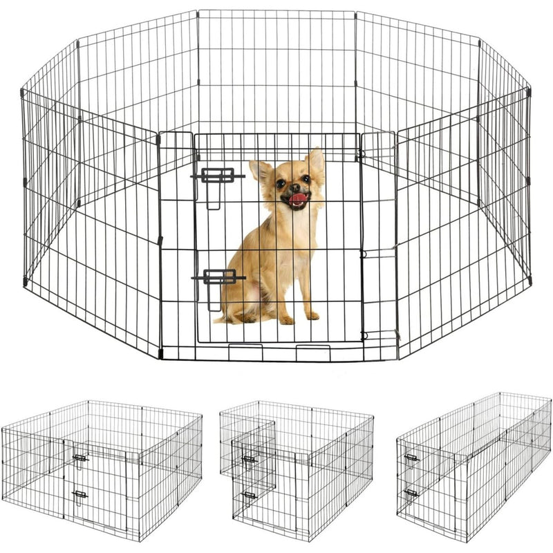Metal Dog Playpen 8-Panel Foldable with Gate – Heavy-Duty Iron Exercise Fence Cage for Small Dogs, Indoor Outdoor Portable Kennel, 24"/30"/36" Height Options