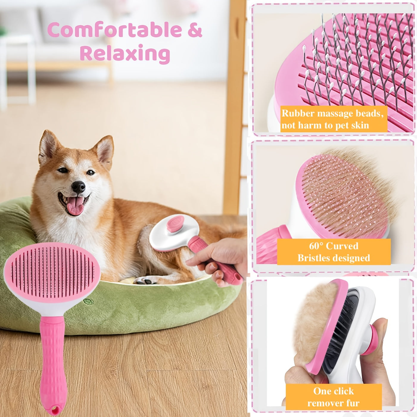 7-in-1 Pet Grooming Kit for Dogs & Cats – Self-Cleaning Slicker Brush, Nail Clippers, Shampoo Bath Brush, Dental Care Set for Puppies & Cats | Pink & Blue, 9pcs