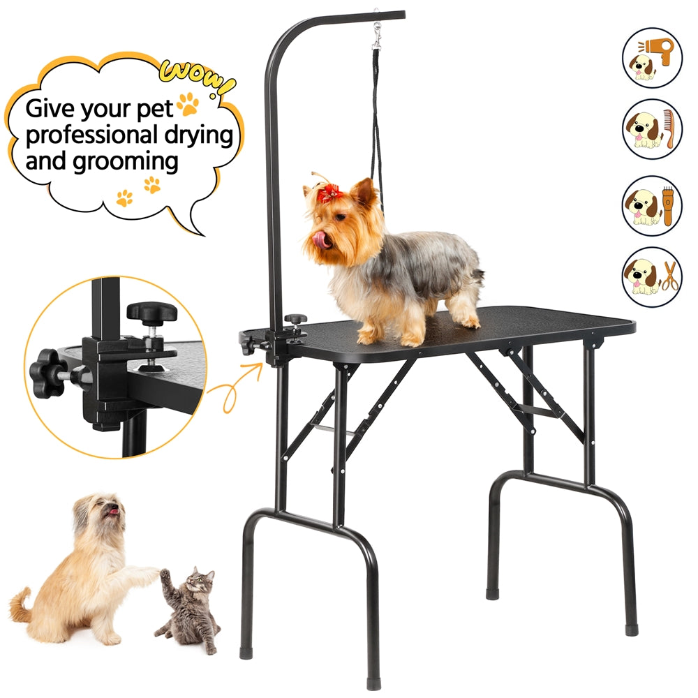 Foldable Pet Grooming Table with Height-Adjustable Arm – Non-Slip Waterproof Surface, Folding Legs for Easy Storage, Home & Professional Dog Cat Grooming Station