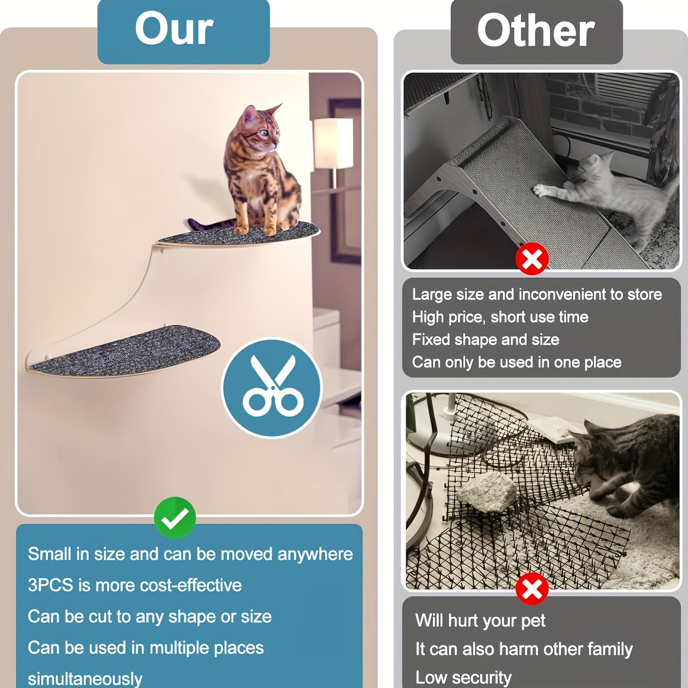 Self-Adhesive Cat Scratching Pad – Durable Sofa & Wall Protector Scratch Sticker for Indoor Cats, Small & Large, Multi-Pack