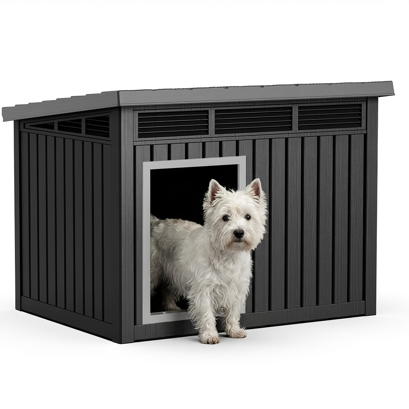 XXXL Outdoor Dog House for Large Dogs – All-Weather Resin Kennel with Gas-Lift Ventilated Canopy, UV-Proof & StormProof Design, Easy Assembly Shelter for Multi-Pet Households