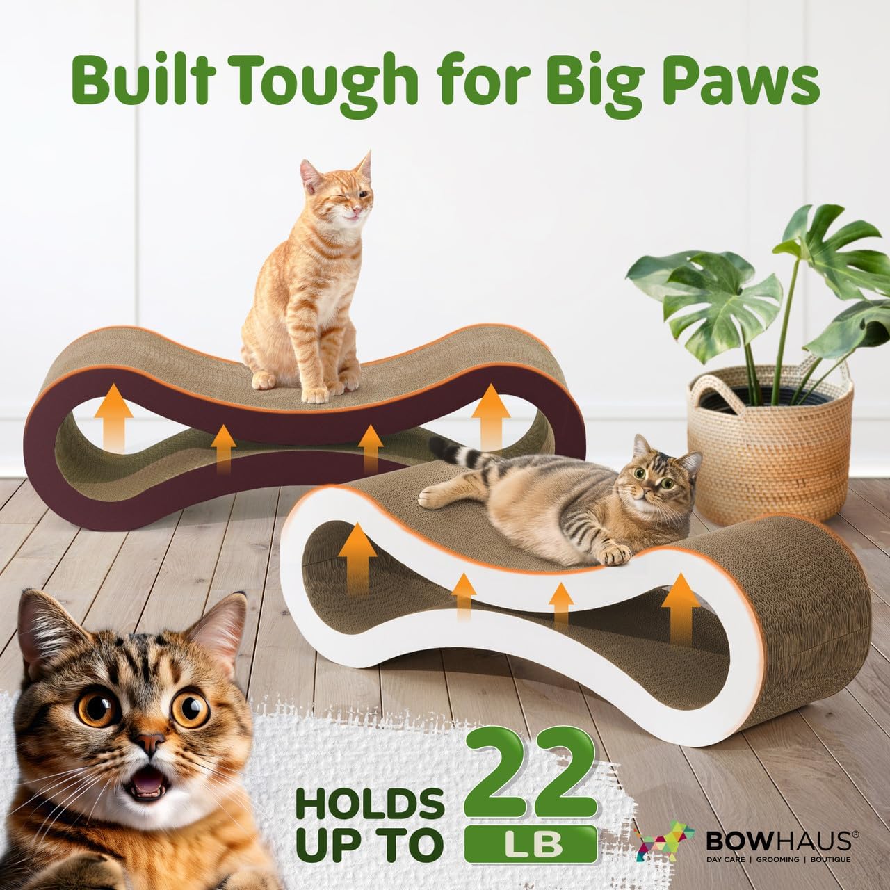 Large Cat Scratcher Lounger Reversible – Infinity Shape 5-Layer Cardboard Scratch Pad & Bed for Indoor Cats, 33.9 Inch, Brown or White