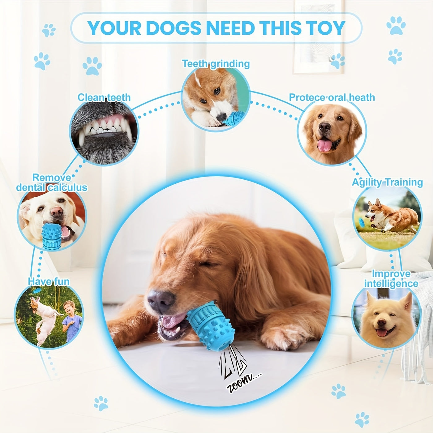 Squeaky Dog Chew Toy – Wolf Tooth Bottle Shape, Durable Interactive Chew Toy & Toothbrush for Aggressive Chewers, Cleans Teeth While They Play