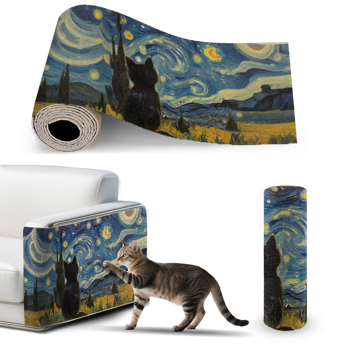 Self-Adhesive Cat Scratcher Wall Pad – Famous Artwork Designs, 15.7x23.6 Inch Sofa & Wall Protector, No-Drill Mount for Indoor Cats