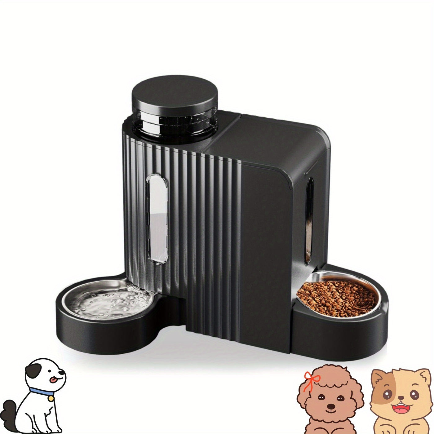 Dog Water Dispenser & Feeder 2-in-1 Set 1.6 Gallon – Automatic Gravity No Electricity 304 Stainless Steel Bowl, Removable Washable for Small Medium Large Dogs
