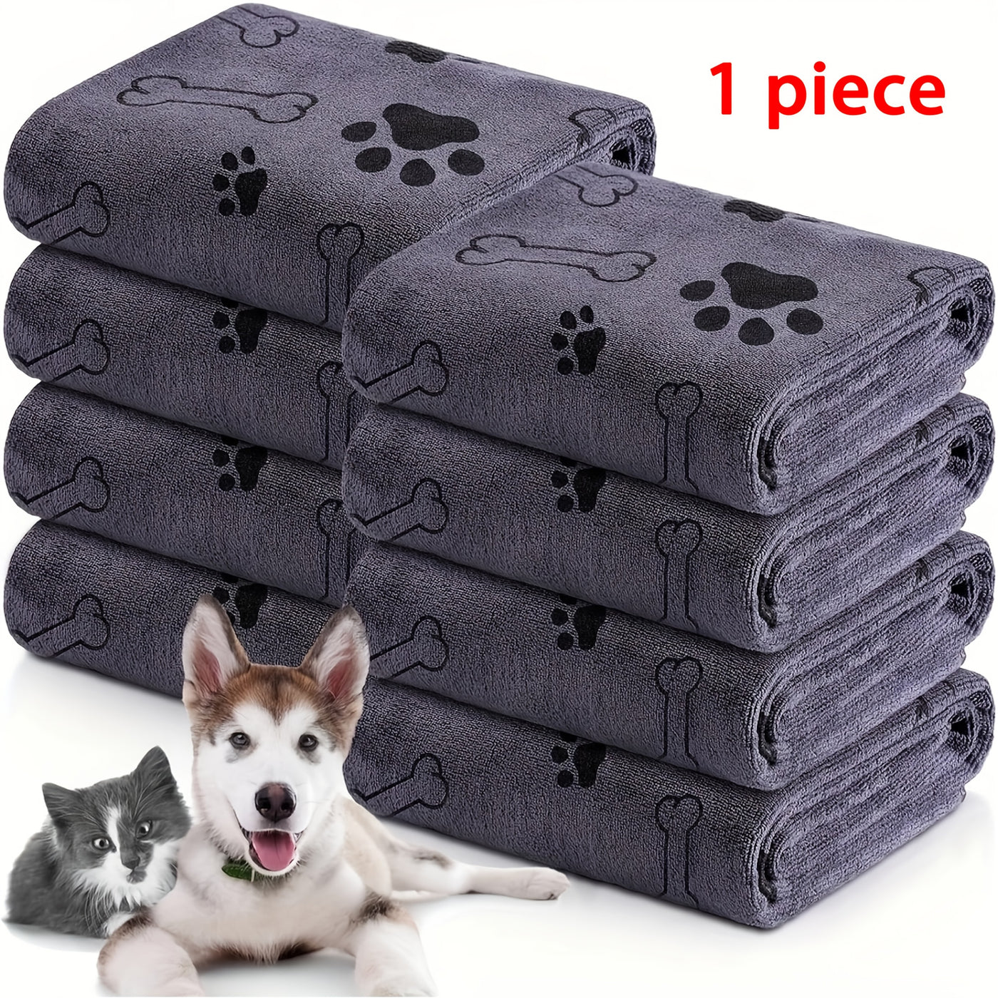 Large Quick-Dry Pet Bath Towel for Dogs & Cats - Super Absorbent Soft Microfiber, 40x24 Inches, Gray / Blue / 2-Pack