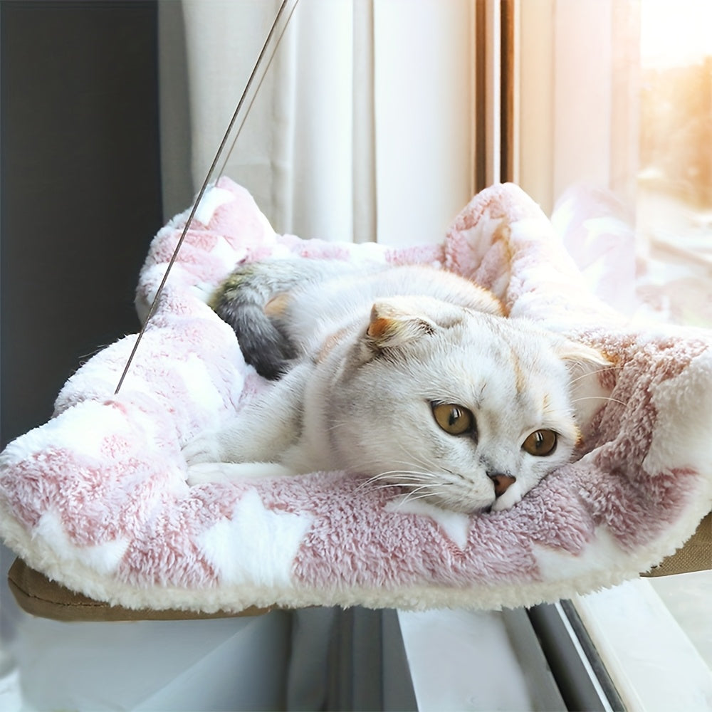 Cat Window Hammock Bed Ultra-Soft Securely Mounted Space-Saving Perch for Indoor Cats - Cozy Cloud-Like Suction Cup Window Seat for Feline Sunbathing & Napping