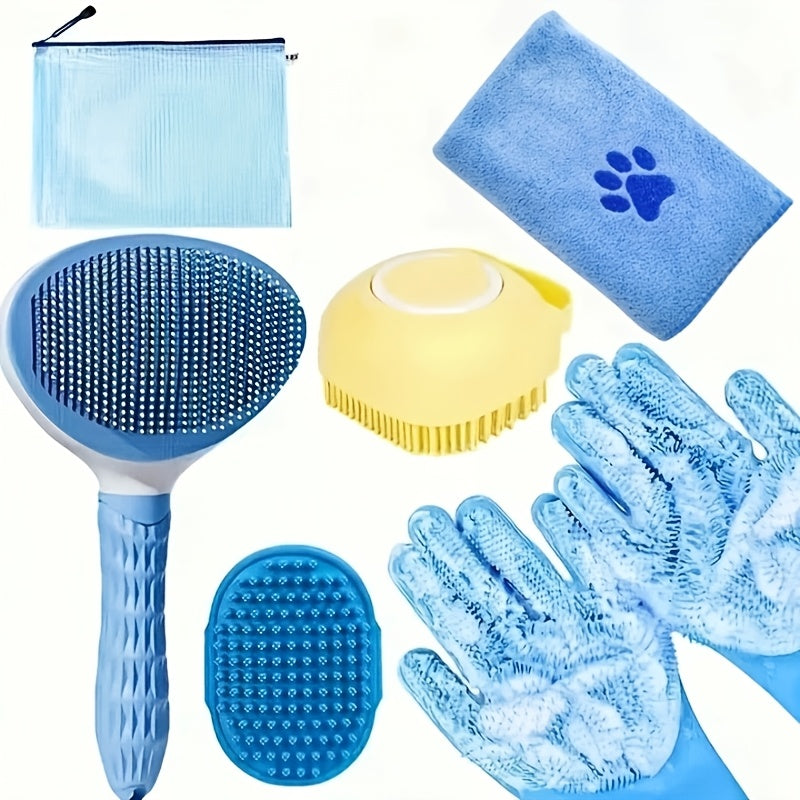 6-Piece Dog Grooming Kit – Brush, Microfiber Towel, Washing Gloves & Shedding Tool, Complete No-Power Pet Care Set for Shiny Coat, Works for Dogs & Cats
