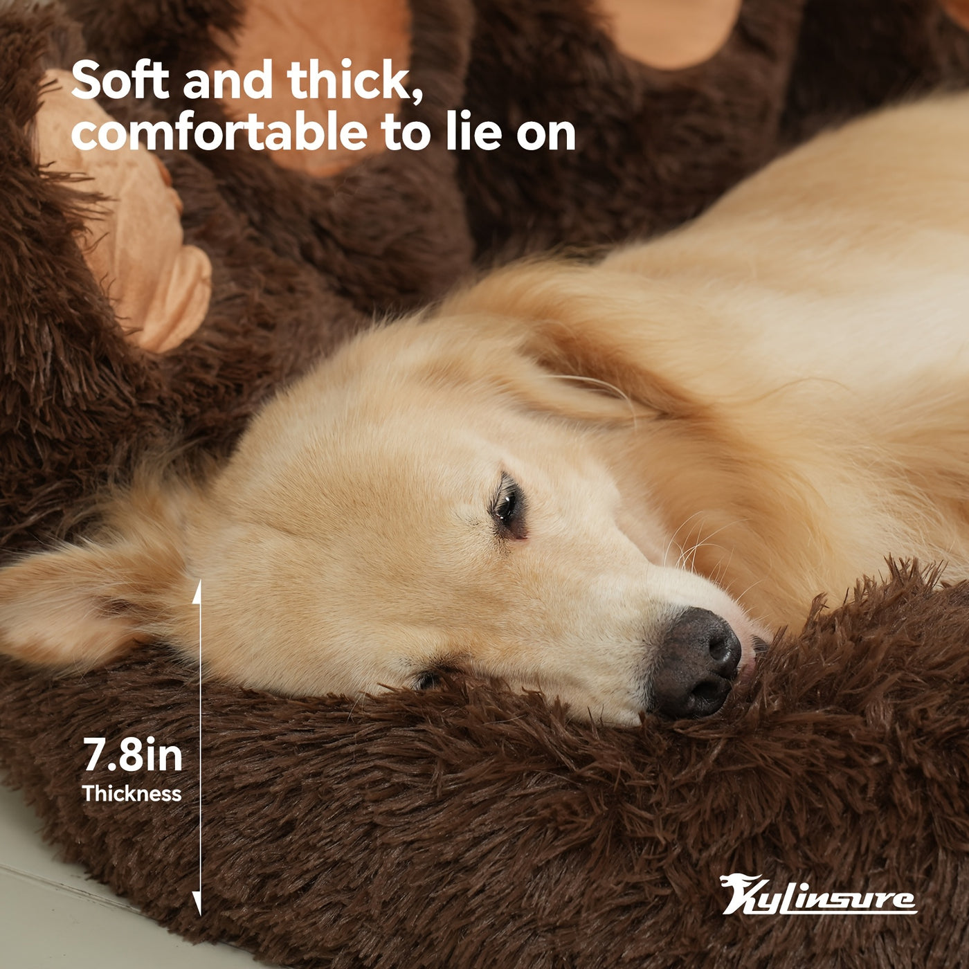 Calming Donut Dog Bed – Bear Paw Shaped Round Plush Pet Bed, Warm Soft Cushion for Dogs and Cats, Multiple Sizes with Bonus Pet Scarf