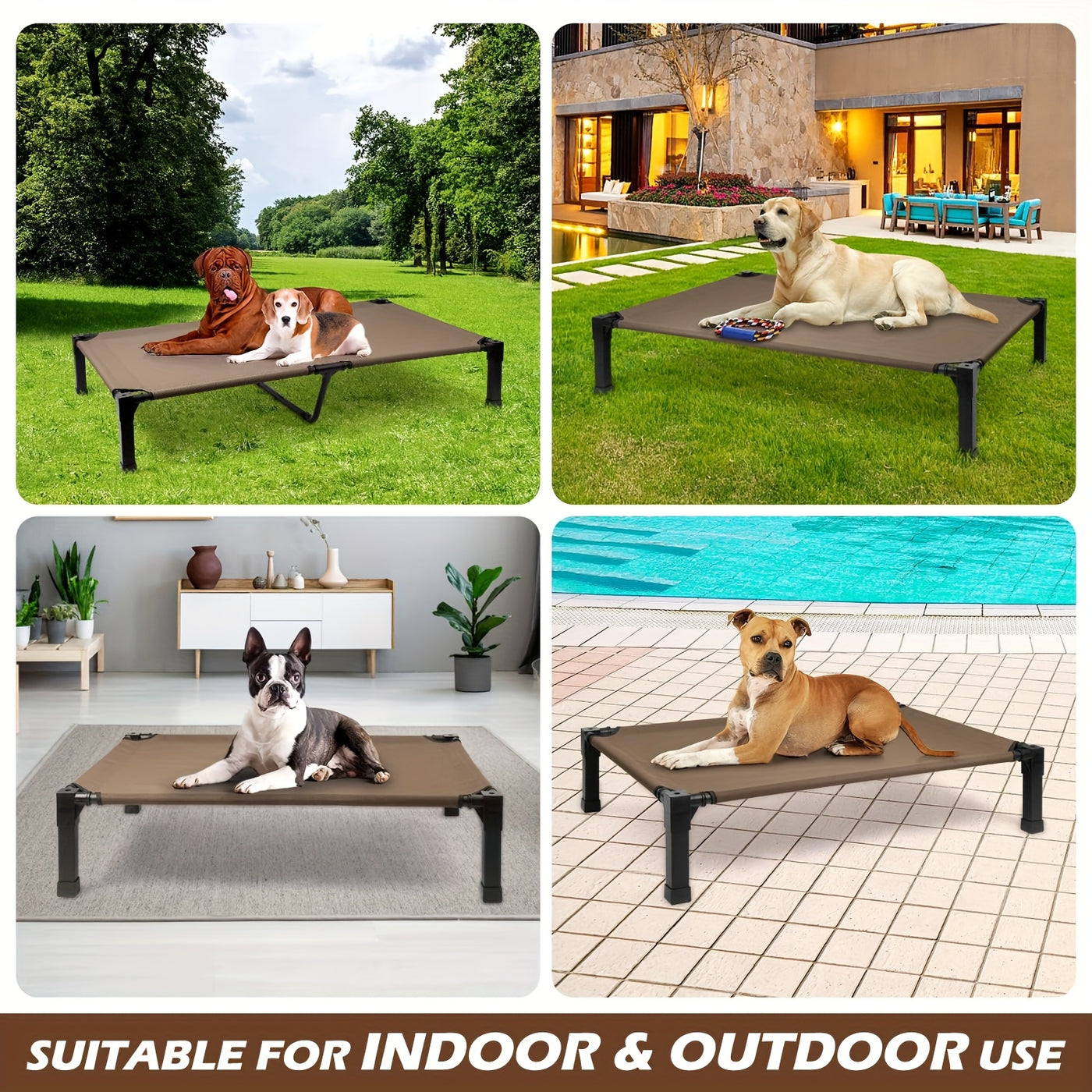 Cooling Elevated Dog Bed – Raised Dog Cot with Washable Breathable Mesh, Metal Frame & No-Slip Feet for Indoor & Outdoor Use