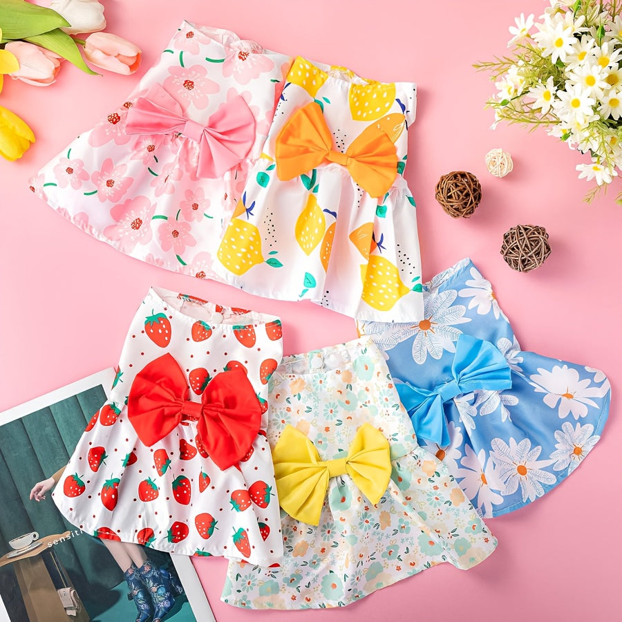 Girl Dog Dress Set of 5 Styles – Cute Princess Bow & Flower Puppy Dresses for Small Dogs Cats, Summer Pet Clothes for Yorkshire Female Small Pets, Photoshoot Party Gift