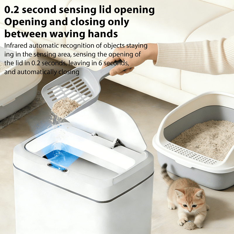 Smart Pet Trash Can Motion Sensor Touchless Odor-Blocking Sealing Lid 4.23 Gal Easy Clean for Pet Owners