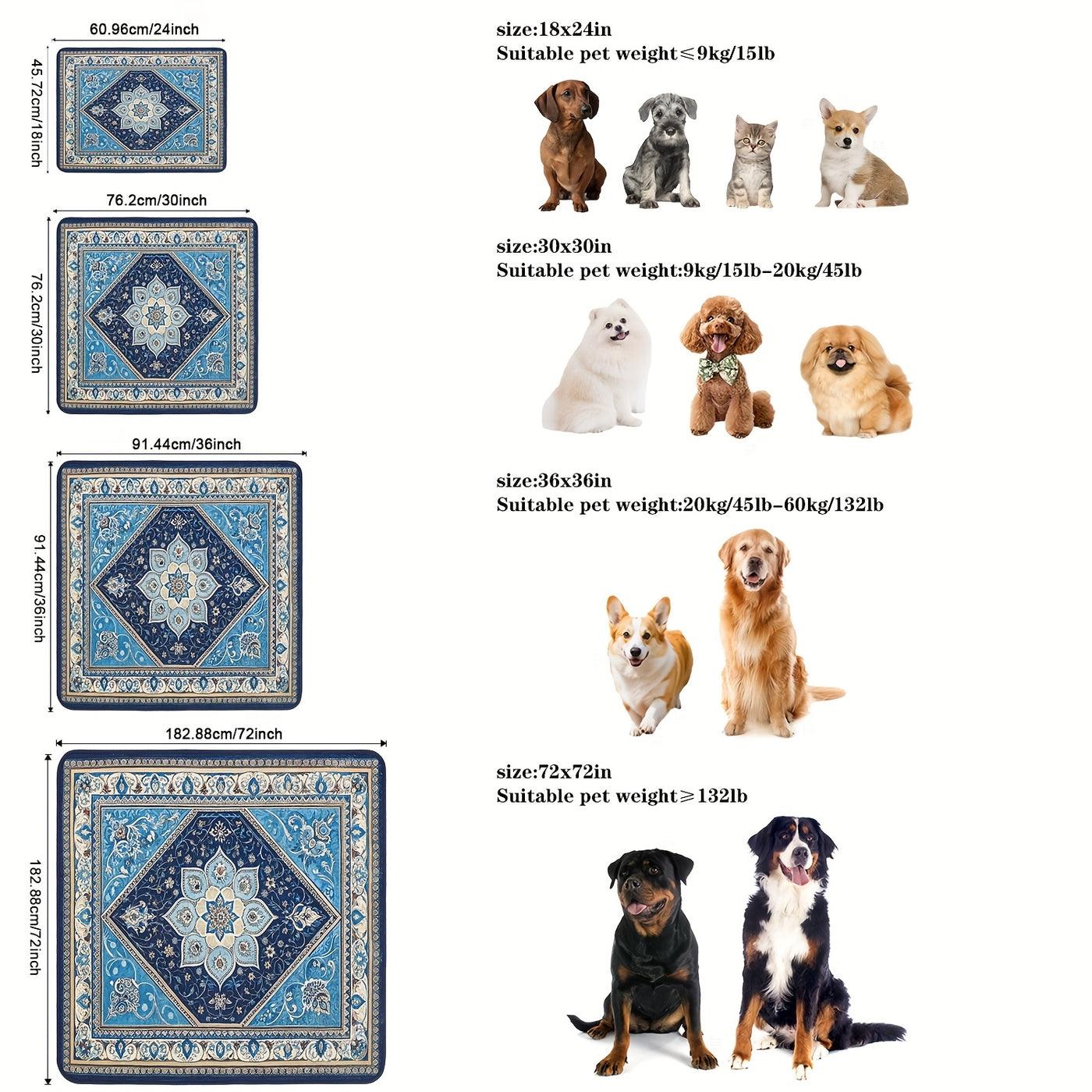 Washable Reusable Dog Pee Pads - Super Absorbent Leakproof Non-Slip Puppy Training Pads for Floor Crate Couch, Multiple Sizes & Patterns, Machine Washable Pet Potty Pads