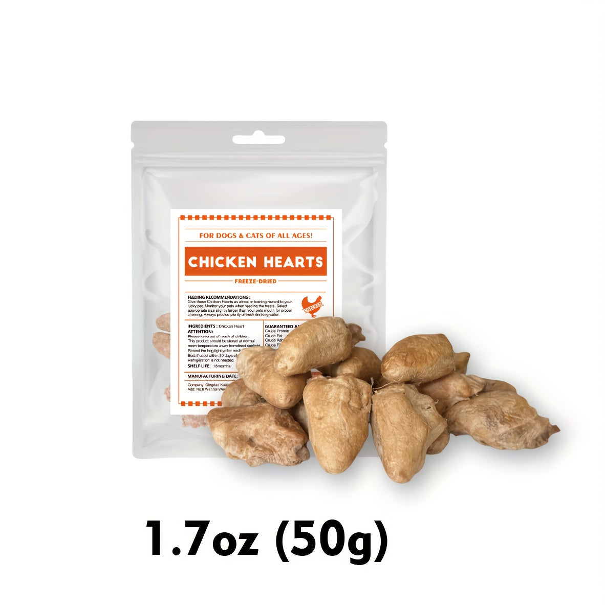 Freeze Dried Chicken Hearts Cat & Dog Treats – Single Ingredient, High-Protein Grain-Free Gluten-Free Natural Snack, Training Reward & Food Topper, 4 Sizes 50g to 300g