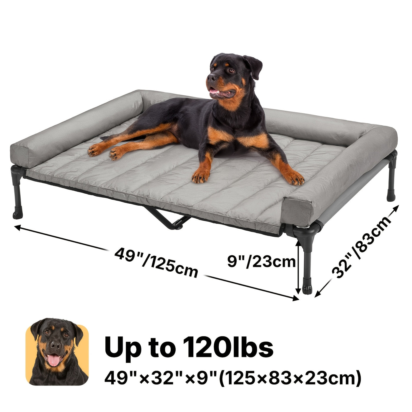 Elevated Cooling Dog Bed with Removable Pillow-Top Bolster Mat - Raised Dog Cot, Breathable Mesh, No-Slip Feet, Steel Frame, Indoor & Outdoor, 4 Sizes, 5 Colors
