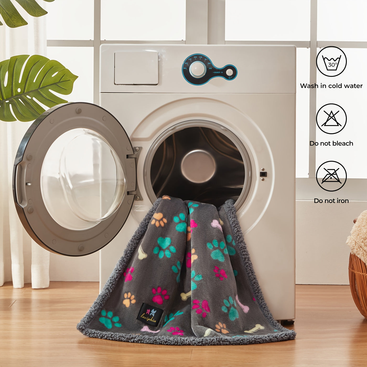 Waterproof Dog Blanket for Couch Sofa Bed - Pee Proof Washable Soft Fluffy Pet Blanket Reversible Furniture Protector, Gray Bone & Paw Print Design for Dogs Cats Small Medium Large