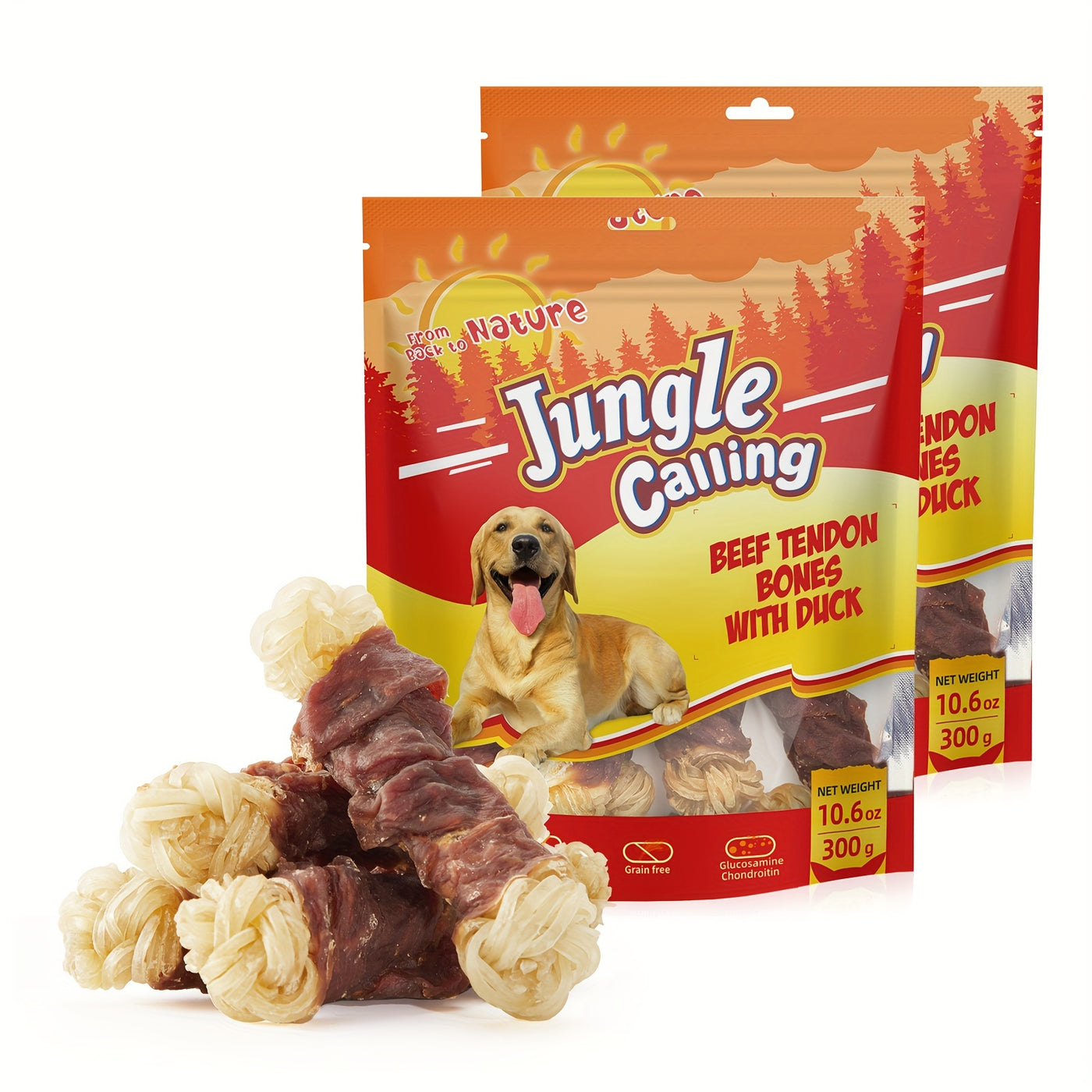Beef Tendon Dog Chews Duck Wrapped Long Lasting Knotted Bones High-Protein Natural Dog Treat with Glucosamine for Hip & Joint Support