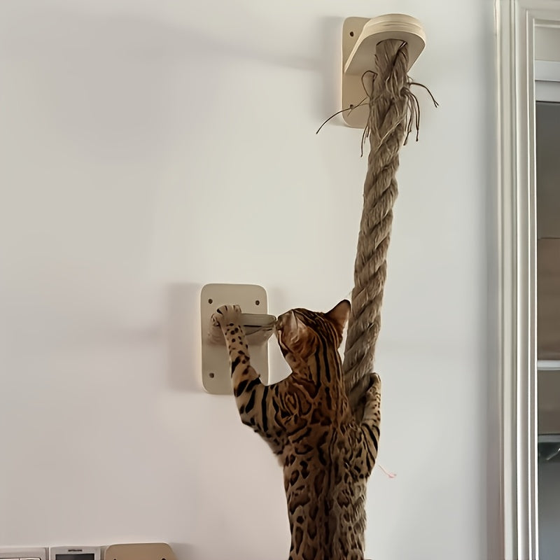 Wall-Mounted Cat Climbing Rope & Jumping Platform – Natural Hemp, Space-Saving Cat Wall System Accessory for Indoor Cats & Kittens, 2 Styles
