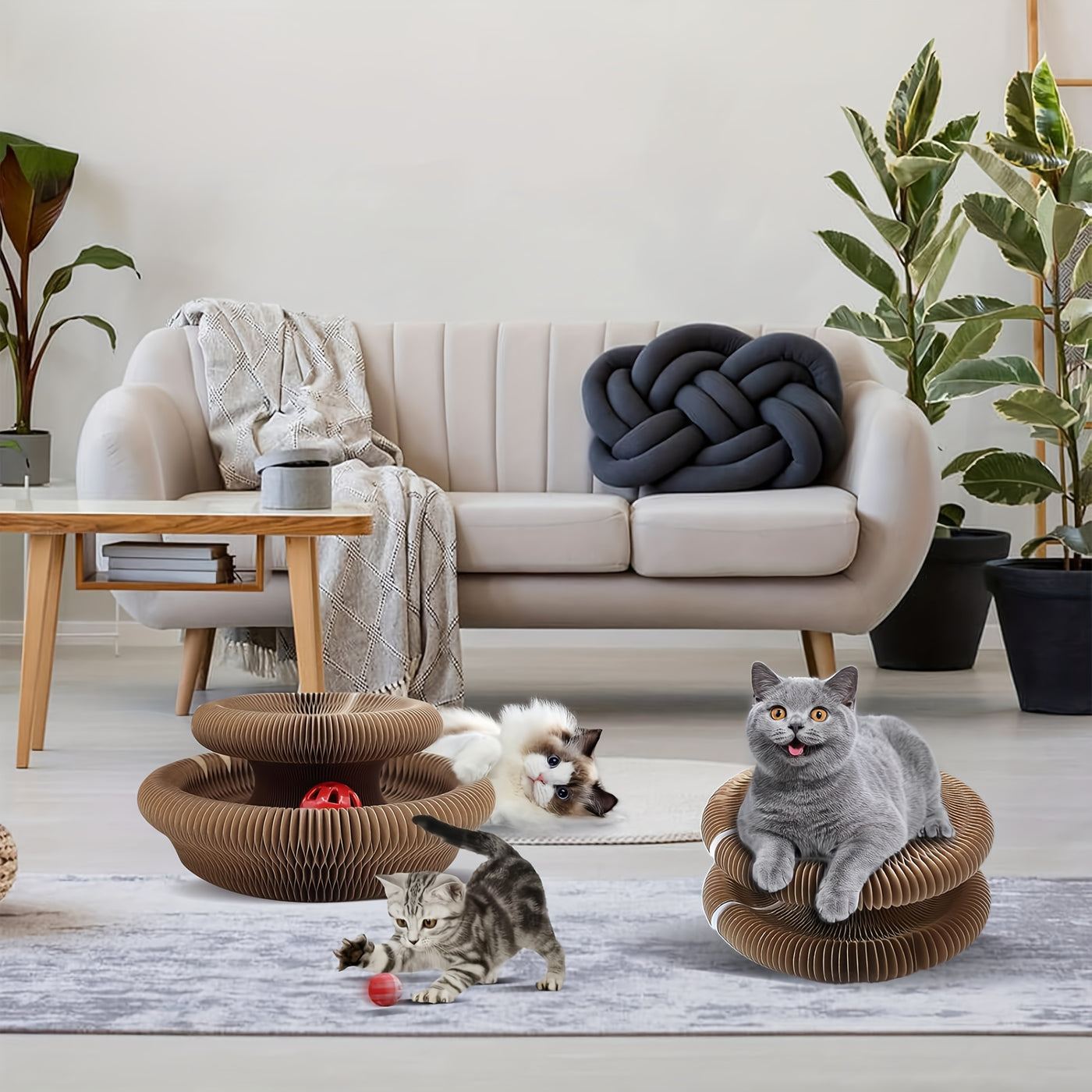 Magical Organ Cat Scratching Board with Ball Track & Bell Balls - Foldable Wear-Resistant Interactive Cat Scratcher Toy for Indoor Cats, Includes Scratching Post & 3 Bell Balls