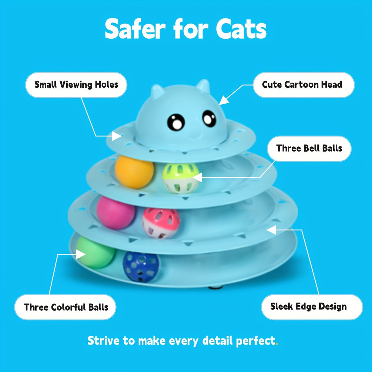 3-Tier Turntable Cat Toy with 6 Colorful Spinning Balls - No Battery Interactive Cat Toy, Anti-Slip Base, Detachable Levels, Mental & Physical Stimulation for Cats Kittens, Multiple Colors