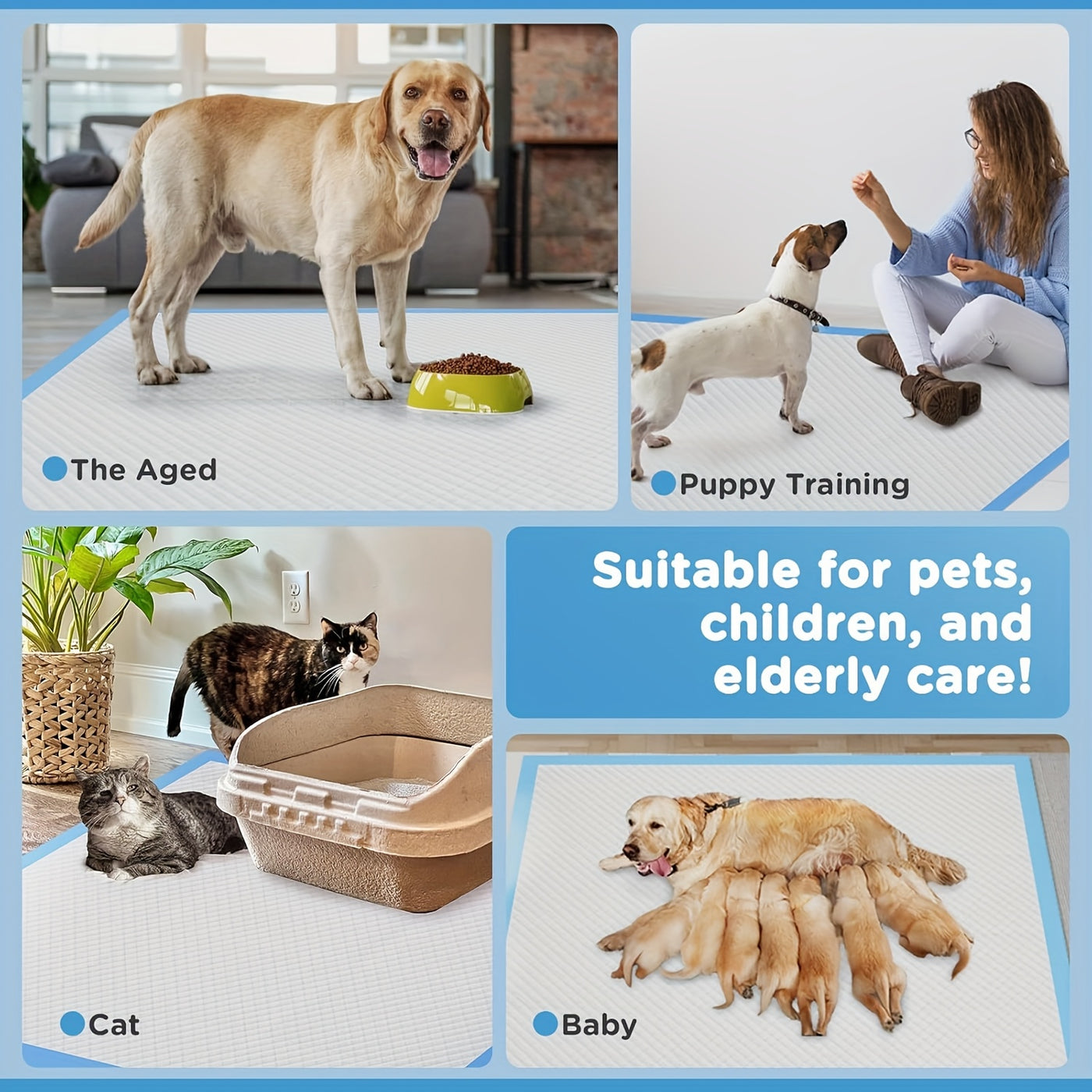 Disposable Dog Pee Pads - 8-Layer Super Absorbent Leak-Proof Puppy Potty Pads, XXXL Extra Large 31x47 / 32x36 / 57x31 in, 40 / 60 / 80 / 120 Count, for Cars Cages Sofas