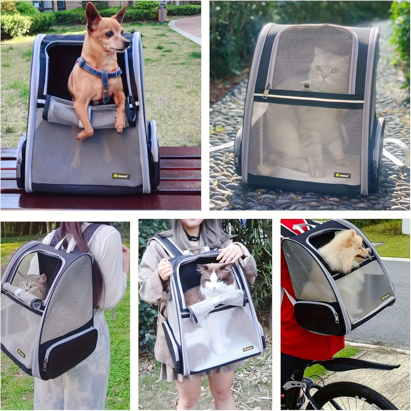 Cat Carrier Backpack – Ventilated Foldable Pet Backpack with Mesh Windows & Harness, Fits Cats up to 18lbs & Dogs up to 15lbs, Travel Hiking Car Airplane