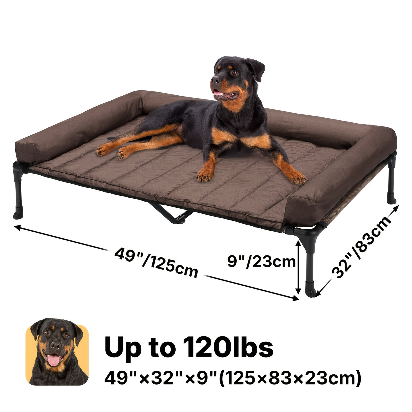 Elevated Cooling Dog Bed with Removable Pillow-Top Bolster Mat - Raised Dog Cot, Breathable Mesh, No-Slip Feet, Steel Frame, Indoor & Outdoor, 4 Sizes, 5 Colors