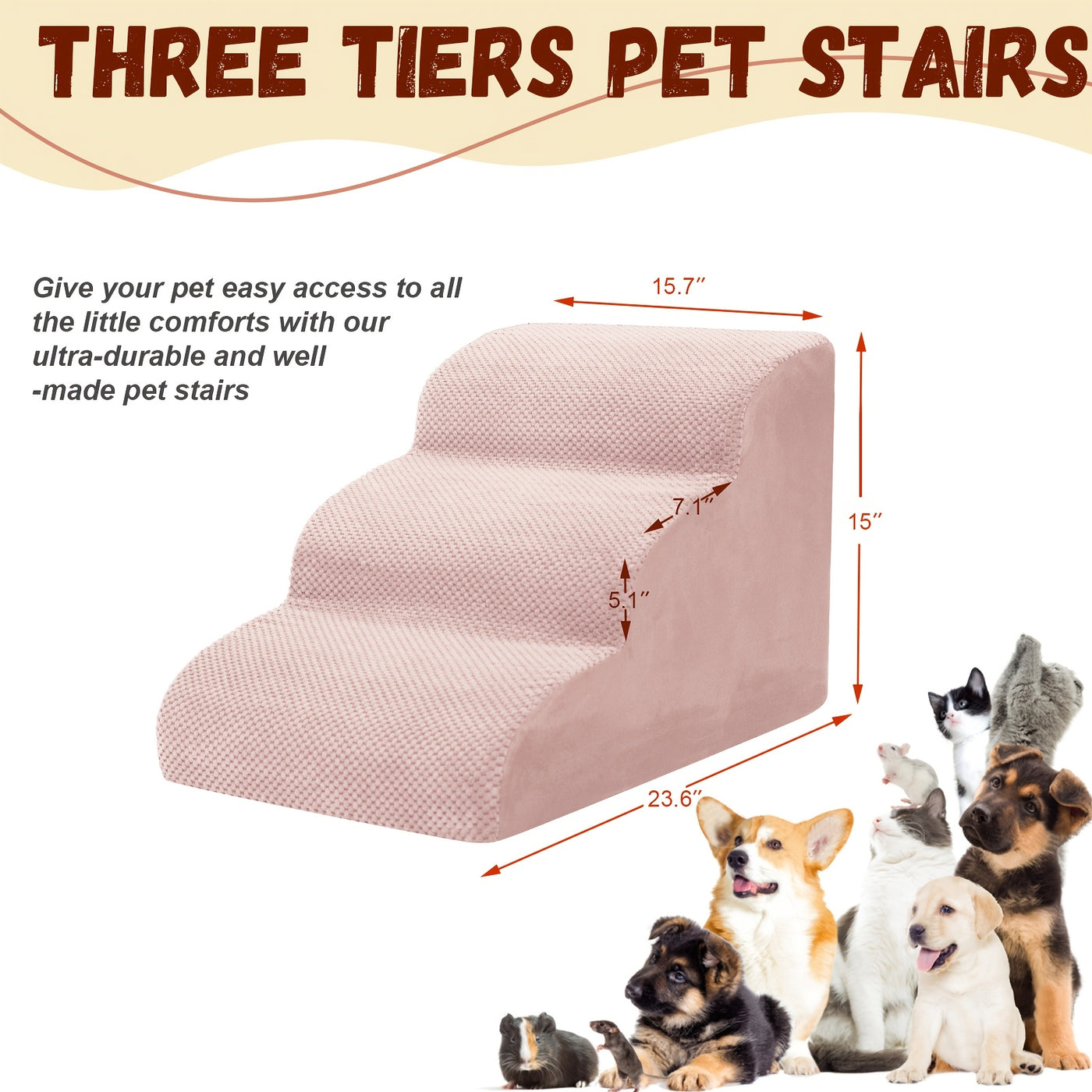 Dog Stairs for Small Dogs - Extra Wide High Density Foam Pet Steps with Non-Slip Bottom, Soft Cushioned Ramp for High Beds Couch Sofa, 2/3/4 Steps for Elderly & Injured Dogs