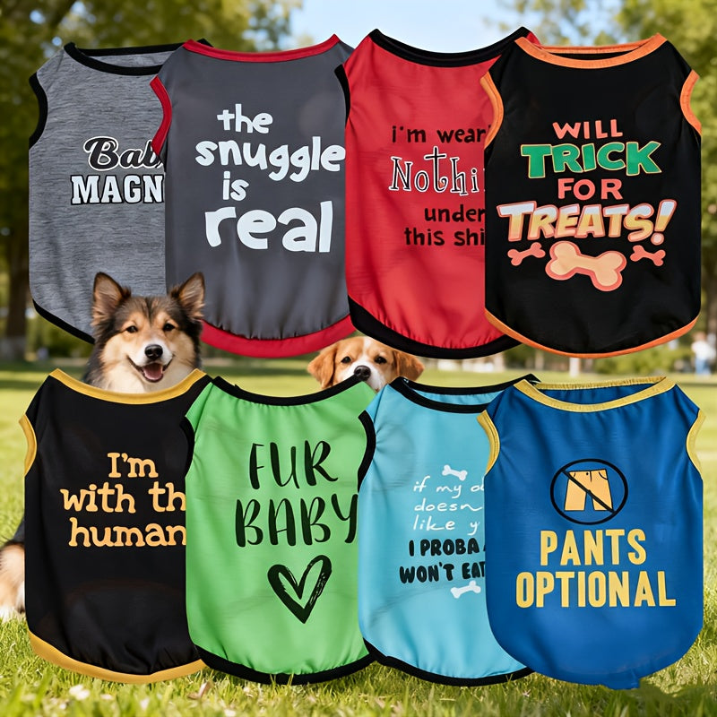 8-Pack Sleeveless Dog Shirts for Small Dogs Breathable Graphic Pet Vests – Lightweight All-Season Outdoor Playwear for Small Breeds Sizes XS to XL Mixed Colors