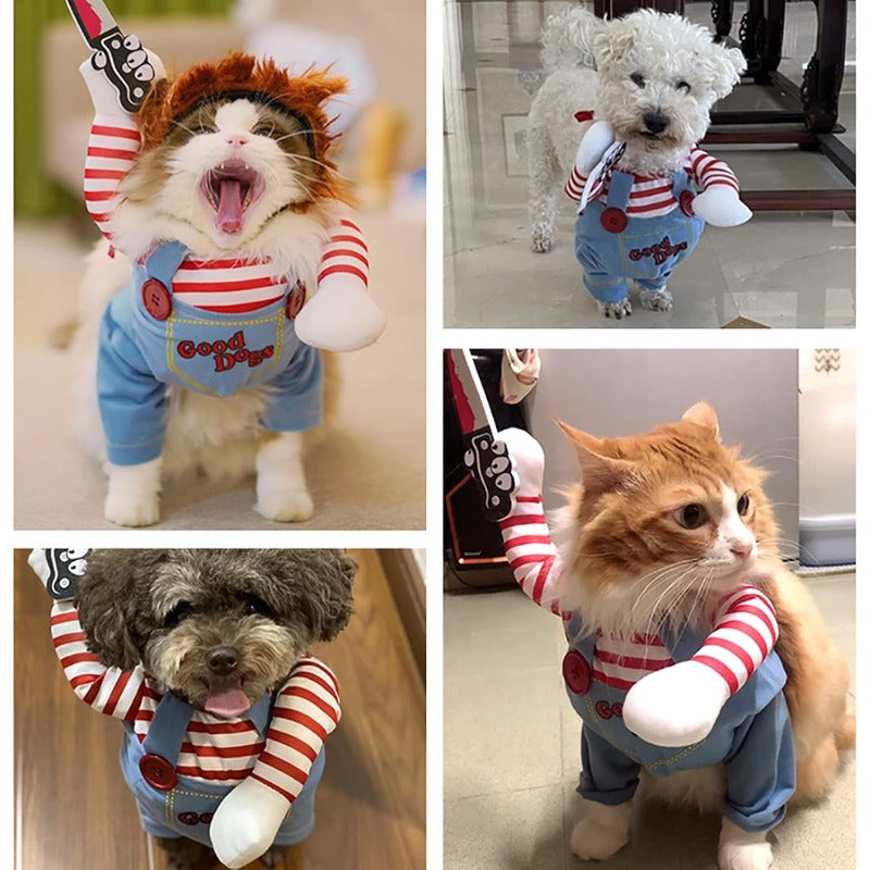 Halloween Dog Costume Deadly Doll Cosplay Outfit for Small Medium and Large Dogs – Funny Party Dress Up Clothes for Christmas and Halloween Sizes M to XL